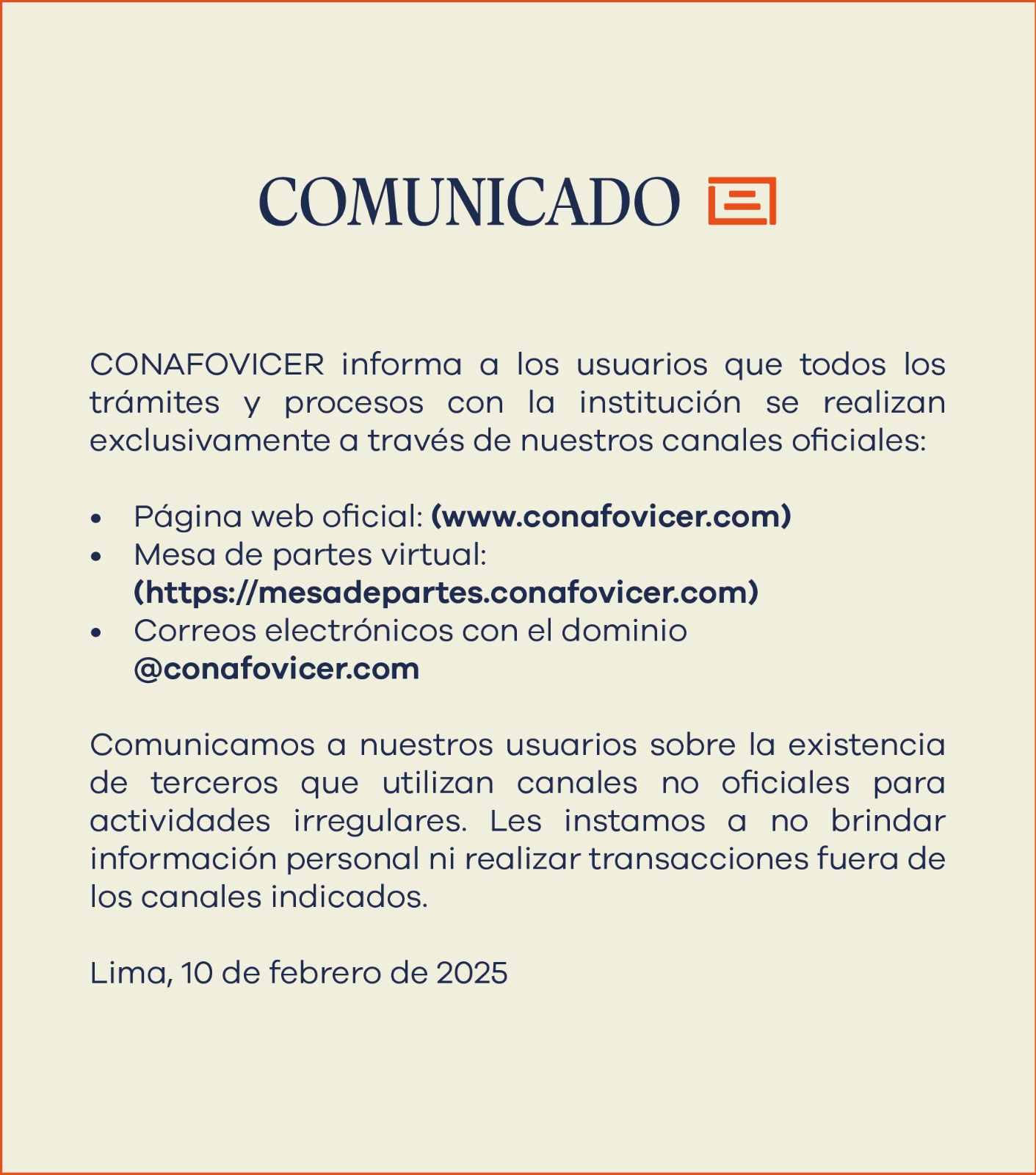 Comunicado dominio